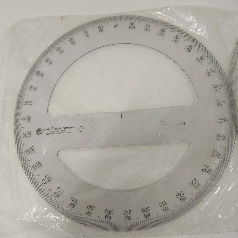 Set Of‎ 2 360 Clear Protractor Diameter Circle C-Thru Ruler Co. VTG 8